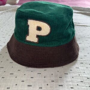 Zara Green and Brown Corduroy Bucket Hat with Patch